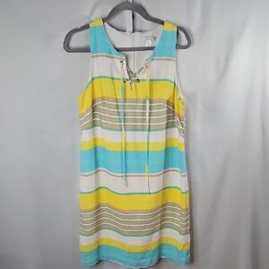 London Times Striped Linen Midi Dress in Yellow, Blue And White Size 12